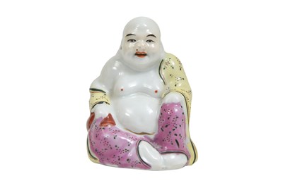 Lot 37 - A WHITE-GLAZED AND TWO FAMILLE ROSE FIGURES OF BUDAI HESHANG
