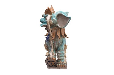 Lot 48 - A PAIR OF LARGE GLAZED POTTERY 'LION DOGS' ROOF TILES