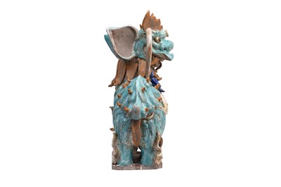 Lot 48 - A PAIR OF LARGE GLAZED POTTERY 'LION DOGS' ROOF TILES