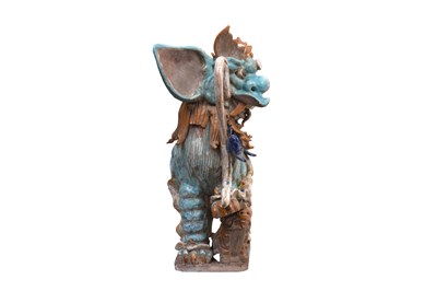 Lot 48 - A PAIR OF LARGE GLAZED POTTERY 'LION DOGS' ROOF TILES