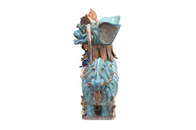 Lot 48 - A PAIR OF LARGE GLAZED POTTERY 'LION DOGS' ROOF TILES