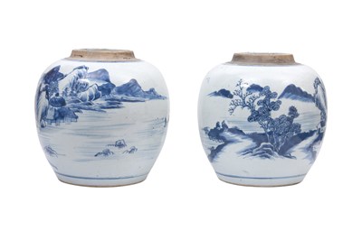 Lot 24 - A PAIR OF BLUE AND WHITE 'LANDSCAPE' JARS