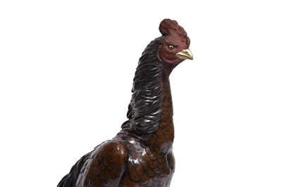 Lot 95 - AN OKIMONO OF A FIGHTING COCKEREL, SHAMO