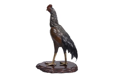 Lot 95 - AN OKIMONO OF A FIGHTING COCKEREL, SHAMO