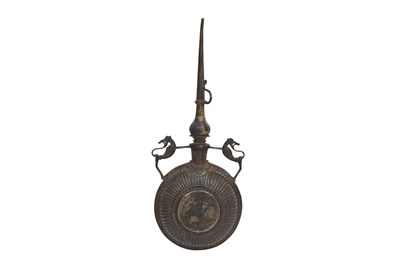 Lot 55 - AN ENGRAVED CEREMONIAL LAMP OIL FLASK WITH MYTHICAL CREATURES