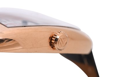 Lot 55 - A UNISEX FRANCK MULLER 18K ROSE GOLD QUARTZ WRISTWATCH.
