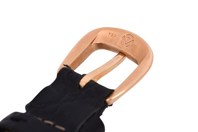 Lot 55 - A UNISEX FRANCK MULLER 18K ROSE GOLD QUARTZ WRISTWATCH.