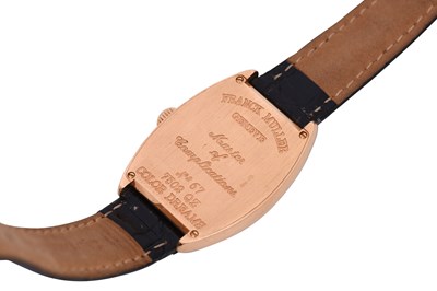 Lot 55 - A UNISEX FRANCK MULLER 18K ROSE GOLD QUARTZ WRISTWATCH.