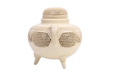 Lot 82 - A RETICULATED SATSUMA INCENSE BURNER, COVER AND LINER