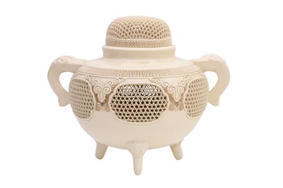 Lot 82 - A RETICULATED SATSUMA INCENSE BURNER, COVER AND LINER
