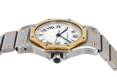 Lot 49 - A UNISEX CARTIER 18K YELLOW GOLD AND STAINLESS STEEL AUTOMATIC BRACELET WATCH.